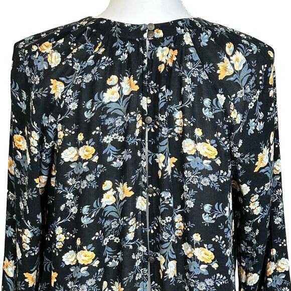 American Eagle Blouse Size Small Keyhole Neck Black Cream Floral Button Back Top - Picture 6 of 11